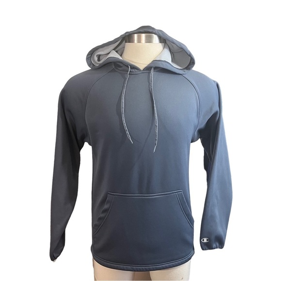 Champion Men Grey Hooded Pullover Sweatshirt Sz Sm Embroidered Logo Sherpa Lined - Picture 1 of 12